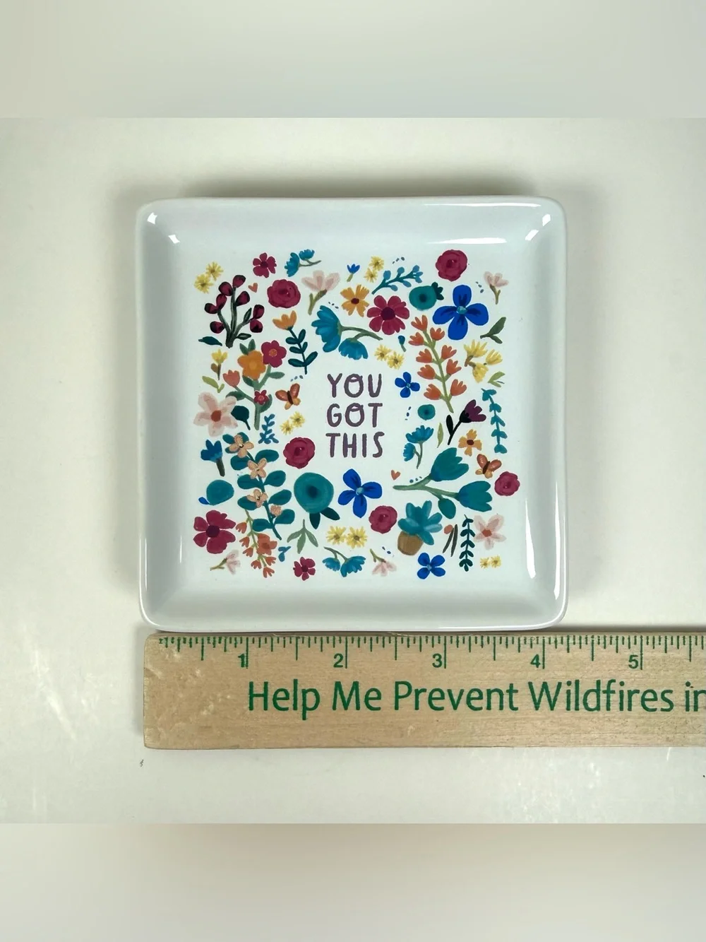 Primitives by Kathy Square “You Got This” Ceramic Floral Vanity Jewelry Tray NWT